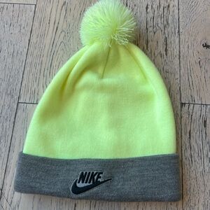 Nike Bright Neon Yellow/Green and Gray Pom Beanie